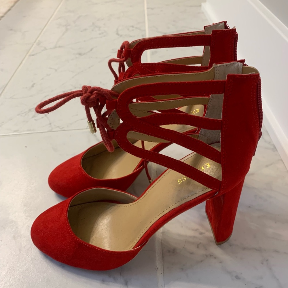 Express red strappy heels